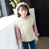 Quần áo bé gái mùa thu đông 2018 phiên bản Hàn Quốc của set đồ màu rắn hoang dã của áo len thắt nút áo len đan vest áo phao trẻ em