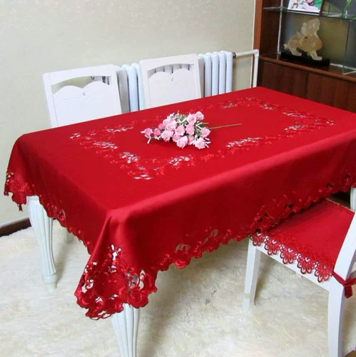 Свадьба Hi Celebration Tablecloth Big Red Coffee Trade Clate Clated Clate Sedail Свадебная столовая ткань европейская полая вышивка телевизора
