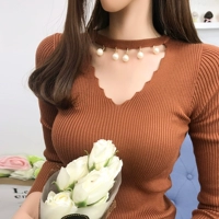 Трикотажный свитер, короткая мини-юбка, в корейском стиле, городской стиль, V-образный вырез