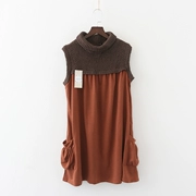 Thời trang rộng kích thước lớn cổ áo vest váy chất béo MM slim váy Nhật Bản đan đan không tay váy phía dưới