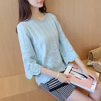 Jingdong Mall Vipshop 2018 phụ nữ mới mùa xuân hè hè áo thun thời trang Hàn Quốc của áo len cổ tròn - Áo / áo thun thời trang nữ 2021