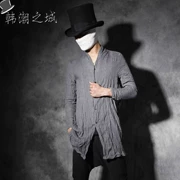 Mùa hè người đàn ông mới của Hàn Quốc phiên bản của tự trồng dài tay cardigan cá tính nếp gấp cotton và linen Trung Quốc phong cách của nam giới áo choàng mỏng