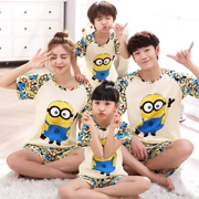 Xiao Huangren gia đình trang bị bộ đồ ngủ cotton ngắn tay áo một gia đình ba phụ nữ của mùa hè bông của phụ nữ mỏng phần mẹ và con dịch vụ nhà