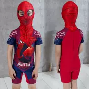 Spiderman phim hoạt hình trẻ em đồ bơi cậu bé nhỏ trung học lớn con nửa tay áo một mảnh boxer kem chống nắng đồ bơi với mũ bơi
