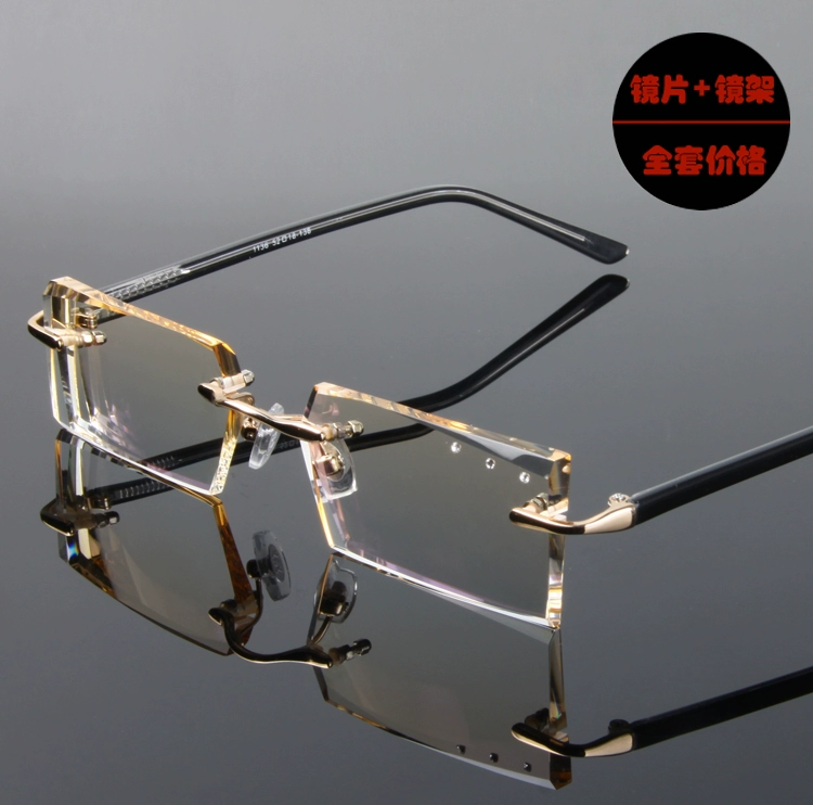 Hàn Quốc nam tinh khiết titan không khung kim cương cắt cạnh cận thị kính khung khung kim cương gradient màu bảo vệ bức xạ ống kính M4 - Kính đeo mắt kính