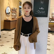 Mùa hè của phụ nữ Hàn Quốc phiên bản của màu rắn lỏng hoang dã mỏng mỏng dài tay áo len kem chống nắng quần áo cardigan áo sơ mi áo khoác