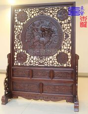 напольная ширма 木雕麒麟落地屏 浮雕屏风插屏中式仿古实木座屏玄关隔断东阳木雕