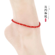 Nam và nữ vòng chân dây đỏ phiên bản Hàn Quốc của học sinh đơn giản Sen đen chân dây thời trang đen retro vòng chân vòng chân