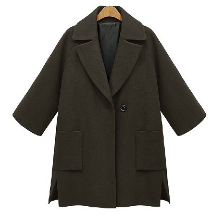 Quần áo mùa thu đông châu Âu và Mỹ g cổ áo đơn giản, cổ áo có một nút phía trước, áo khoác len dài màu trung tính - Trung bình và dài Coat
