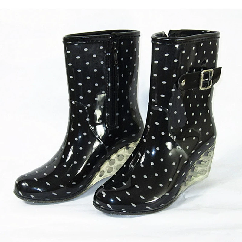 Thời trang thu đông mùa đông Giày cao gót nữ giày đi mưa đi mưa đi giày cao gót đế xuồng Hàn Quốc cộng với đôi giày cao gót bằng vải nhung nữ vừa phải - Rainshoes