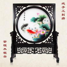 Вышивка Гуандун 粤绣年年有余鱼装饰画双面绣摆件纯手工刺绣工艺品特色上档次礼品