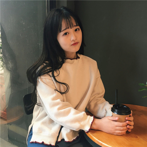 Đầu mùa thu của phụ nữ Hàn Quốc phiên bản của tai gỗ nửa cao cổ áo thun sinh viên áo len lỏng giản dị mỏng dài tay áo sơ mi áo khoác áo kiểu nữ đẹp tuổi 30
