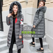 2018 mới hai mặt xuống bông độn phụ nữ ấm hai bên mặc một phần dài của bông áo khoác lớn cổ áo lông thú áo khoác dày