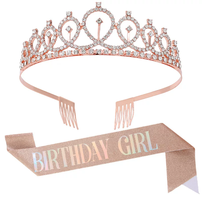 Набор короны на день рождения ленты золотой Day Girl корона пояс пояс пояс для вечеринки