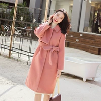 Длинное шерстяное пальто, розовый корсет, куртка, в корейском стиле, средней длины, увеличенная толщина