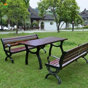 Ngoài trời đồ nội thất patio ghế công viên giải trí ngoài trời rắn bàn gỗ và ghế đặt vườn gang bàn ghế kết hợp chống ăn mòn gỗ