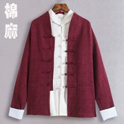 Tang phù hợp với phong cách Trung Quốc cotton nam và áo khoác lanh quốc phục mùa xuân và mùa thu Trung Quốc giản dị áo khoác dài tay áo Hanfu - Trang phục dân tộc