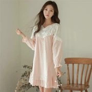 Áo cotton hàn quốc mùa xuân và mùa thu mùa hè nữ tay dài ngọt ngào dễ thương công chúa phiên bản Hàn Quốc của dịch vụ đồ ngủ dài nhà - Đêm đầm
