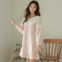 Áo cotton hàn quốc mùa xuân và mùa thu mùa hè nữ tay dài ngọt ngào dễ thương công chúa phiên bản Hàn Quốc của dịch vụ đồ ngủ dài nhà - Đêm đầm váy thu đông đẹp