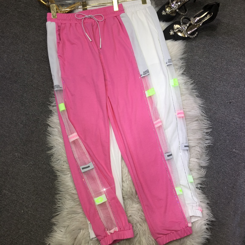 Rose RedEuropean goods heavy industry Hot drilling Casual pants female 2021 new pattern Anti mosquito trousers easy Versatile summer Thin trousers Tie one's feet