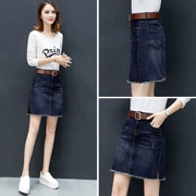 Váy denim nữ 2019 phiên bản Hàn Quốc mới của váy thun thun váy ngắn mùa xuân và váy denim mùa thu Một mẫu váy liền thân bước hip - Váy