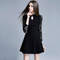 2020 Spring New Slim Fit Lace Dress Women's Bow A-Line Sexy Backless Little Black Dress