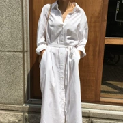 Hàn Quốc lười gió gió dài áo sơ mi phụ nữ thanh lịch ren eo lỏng áo sơ mi giản dị chiếc váy cardigan