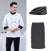 Белый лонгслив, фартук, шапка