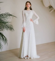 Демисезонное кружевное свадебное платье, вечернее платье, в корейском стиле, длинный рукав, кружевное платье, 2020