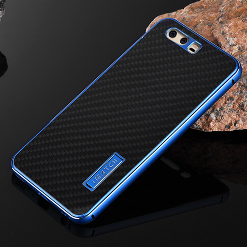 iMatch Luxury Aluminum Metal Bumper Carbon Fiber Back Cover Case for Huawei P10 Plus & Huawei P10