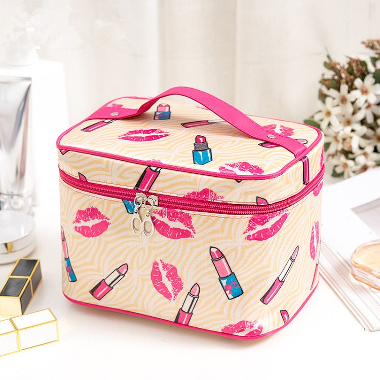 Large Lip PrintVertical section high-capacity portable letter Cosmetic Bag turn box Foldable Cosmetic Bag Cosmetics Storage bag