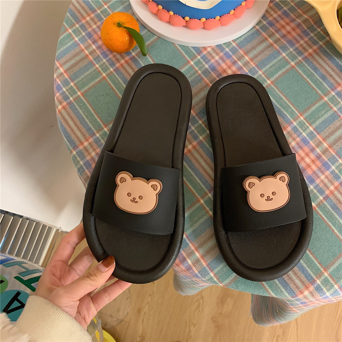 Graphic & Bear Head & BlackSliver lovely Cartoon slipper female summer ins Girlish heart household non-slip Deodorization lovers Thick bottom Sandals Wear out