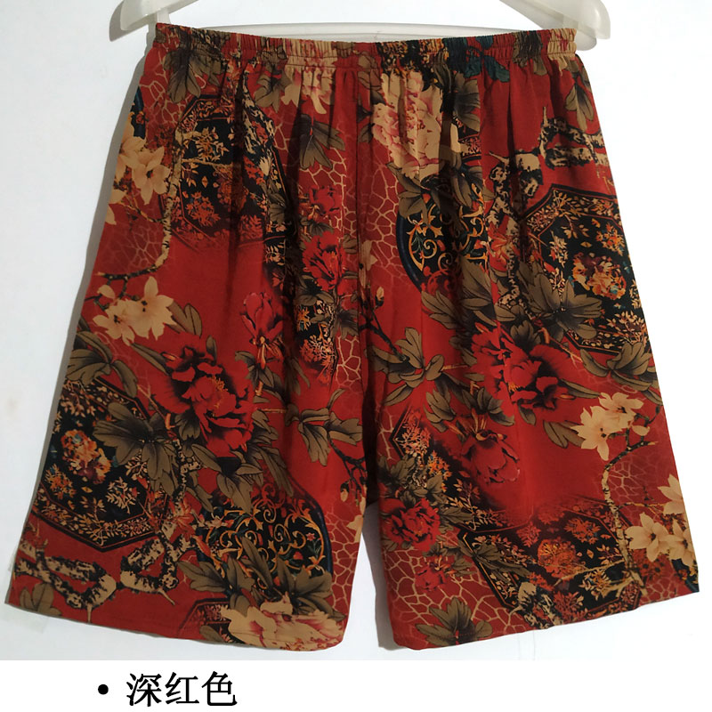 Oxblood Redreal silk shorts male summer Thin Pyjamas female Home Furnishing Half pants easy mulberry silk flower Beach pants Big size Large underpants