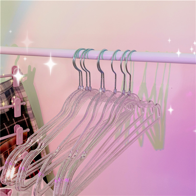 Flash Diamond Silver Hangerins crystal Flash drill dream coat hanger Clothing support Plastic transparent Cloakroom Pearl coat hanger Drying clothes Xian'er Clothes hanger