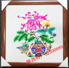 Резьба из бумаги 5菊花花瓶 带镜框 彩色剪纸