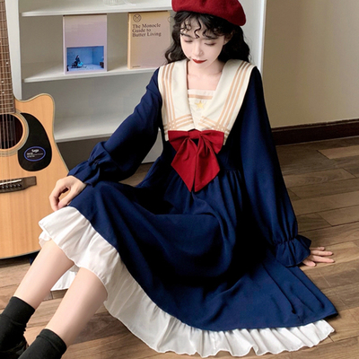 taobao agent Japanese navy cute dress, suitable for teen, autumn, plus size, long sleeve, Lolita style