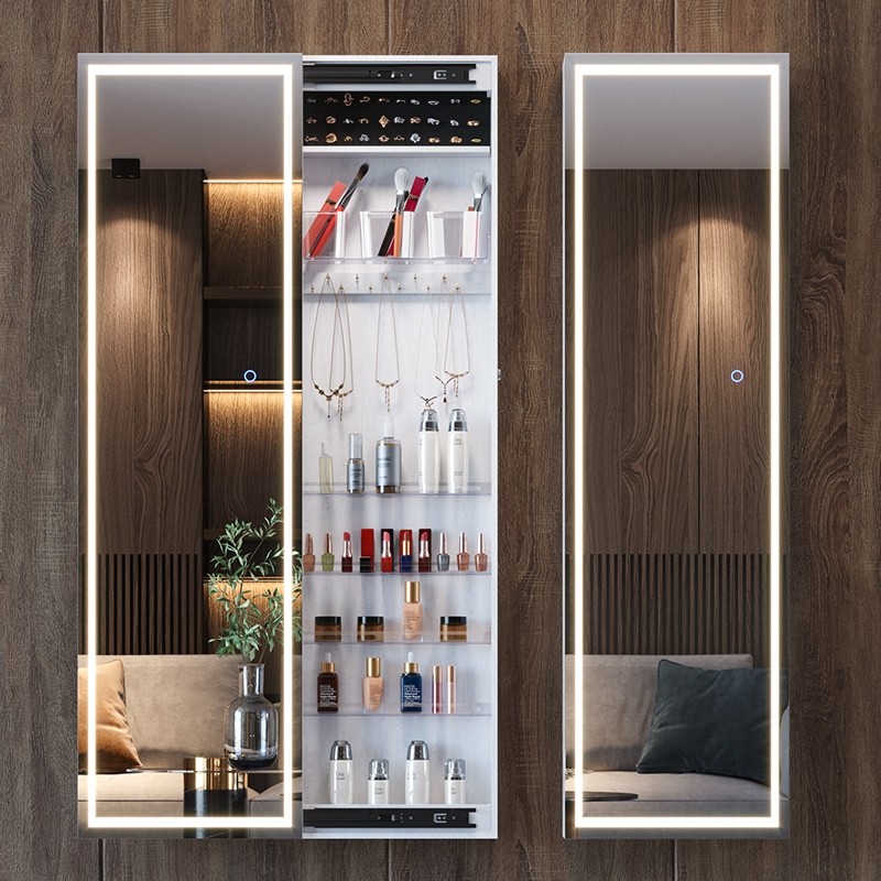 Tường đơn giản -Bức tường đẩy mạnh mẽ đặt gương gương gương lưu trữ gương lưu trữ Tủ lưu trữ Tủ kiểm tra cửa tủ đựng mỹ phẩm có gương tủ gương đứng