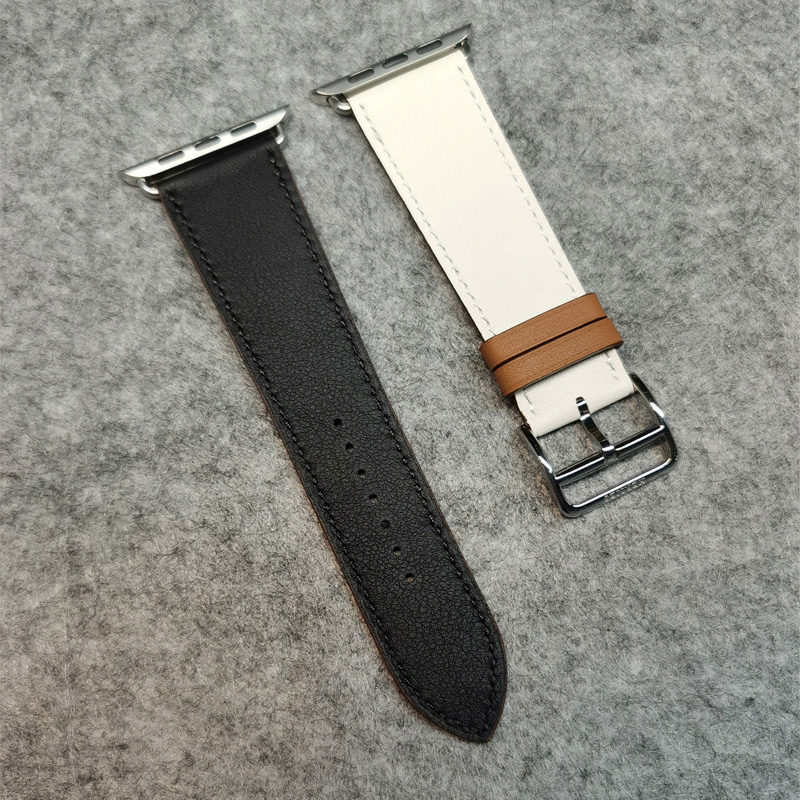 Black And White With Goldiwatch Watch strap manual genuine leather apple watch Wrist watch Watch strap apply Apple Series 6 / 54 / 321
