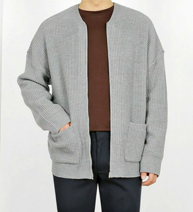 Dongdaemun quần áo nam Hàn Quốc mua áo len sọc dọc mùa xuân và mùa thu áo len nam dệt kim lỏng len áo len nam áo khoác thủy triều - Cardigan