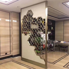 Резная перегородка 不锈钢进门屏风隔断金属轻奢钛金客厅现代简约遮挡新中式玄关定制