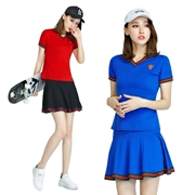 Trang phục thể thao phù hợp với nữ mùa hè cotton ngắn tay chạy váy quần tennis hai mảnh giải trí khách sạn hai mảnh
