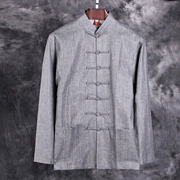 Trung quốc phong cách Tang phù hợp với nam dài tay áo sơ mi Trung Quốc phong cách cổ áo cổ áo khóa cặp của linen áo sơ mi nam cotton và linen trang phục dân tộc