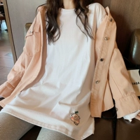 Осенняя длинная вышивка, белая футболка, 2020, новая коллекция, в корейском стиле, с вышивкой, длинный рукав
