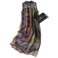 Шелковое ретро длинное платье без рукавов, европейский стиль, с рукавом