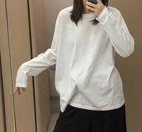 Белая футболка, лонгслив, термобелье, круглый воротник, в корейском стиле