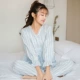 [Shoot 2 Limin] Đồ ngủ nữ mùa xuân và mùa hè dài tay cotton gạc váy ngủ cotton cotton Nhật Bản dịch vụ nhà hai mảnh phù hợp - Bộ Pajama