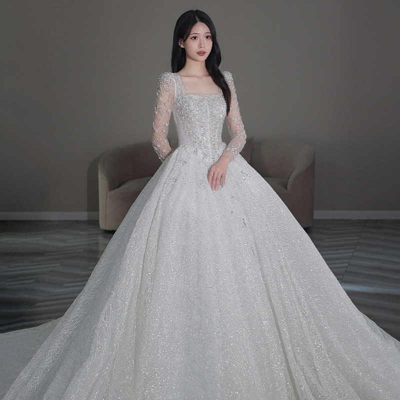 Long -sleeved French senior bride married the main wedding dress 2024 new small big size goes out to welcome the venue venue autumn and winter