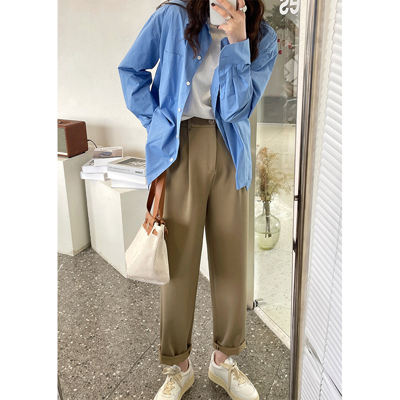 卡其色西装裤子女春季新款宽松显瘦哈伦萝卜裤工装休闲阔腿直筒裤