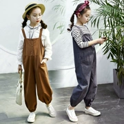 Trẻ em mặc 2019 xuân mới Trẻ em Hàn Quốc mùa xuân và mùa thu Cô gái lớn yếm trong quần lớn trẻ em thường mặc quần dài - Quần