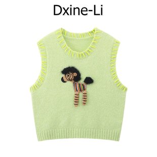 DXINE 2023 秋と冬の新ハイエンドポニークリップ小さなノースリーブニットベストセーターチョッキ女性のための
